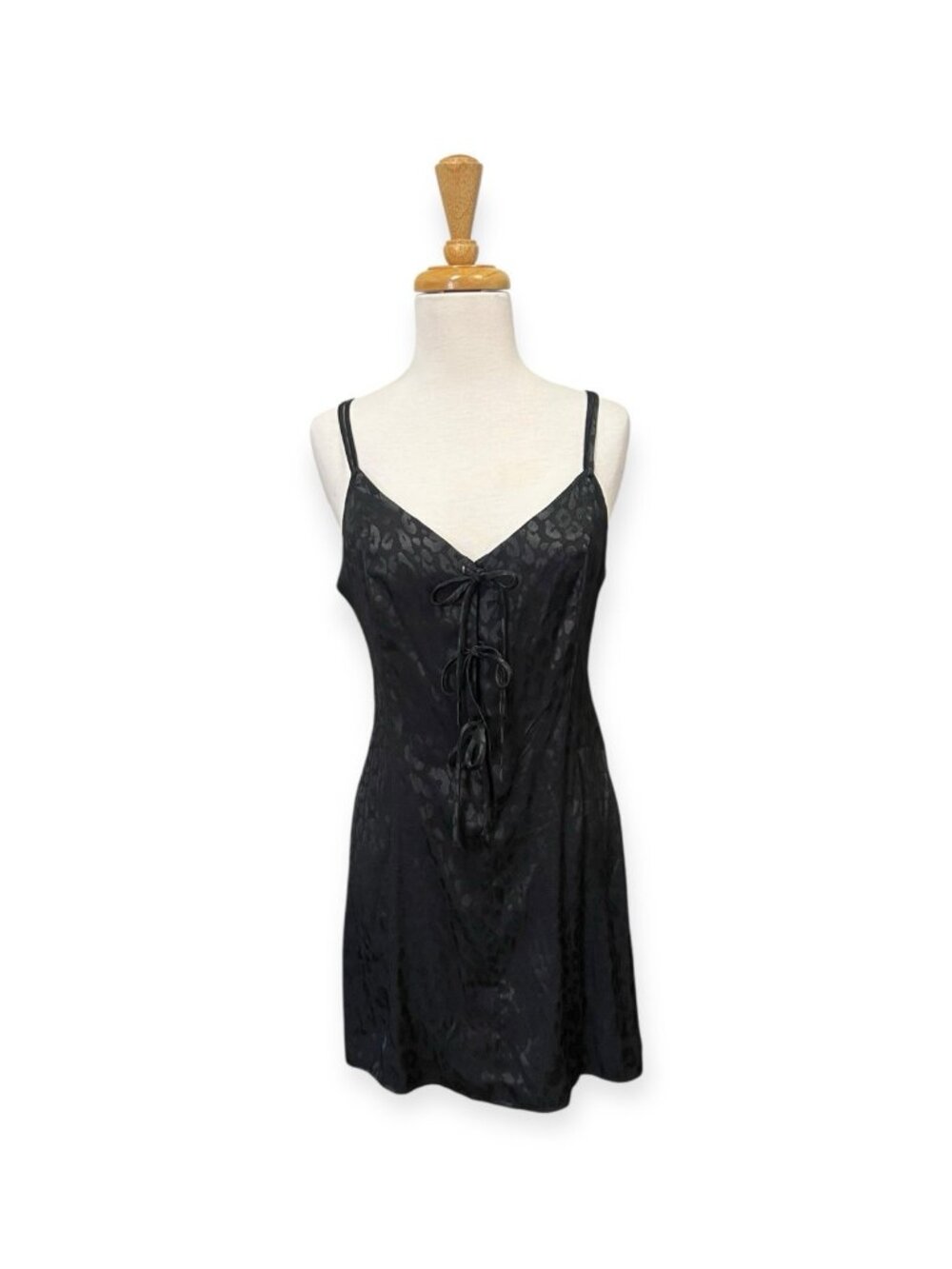 Free People Intimately Bow-Dacious Mini Slip Dress Size Small Black Leopard